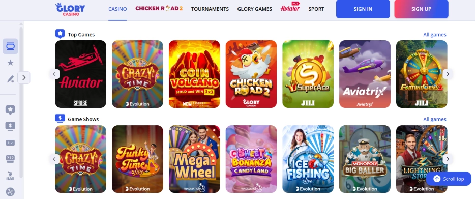 Glory Casino games — available categories